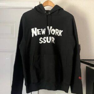 NWT SSUR black logo text font long sleeve cotton hoodie sweater